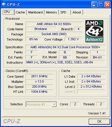 Скриншот CPU-Z процессора Athlon 64 X2 5000+ Black Edition
