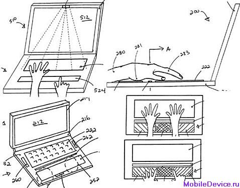 Apple сенсорная панель, тачпад технологии Multi-touch, множественные нажатия, MacBook Pro, патент