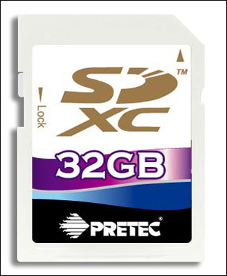 SDXC-карта памяти производства Pretec. 